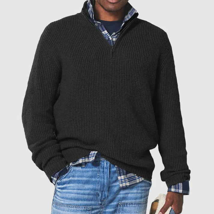 Men's half-zip warm sweater classic rib-knit structured look everyday layering clean modern fit