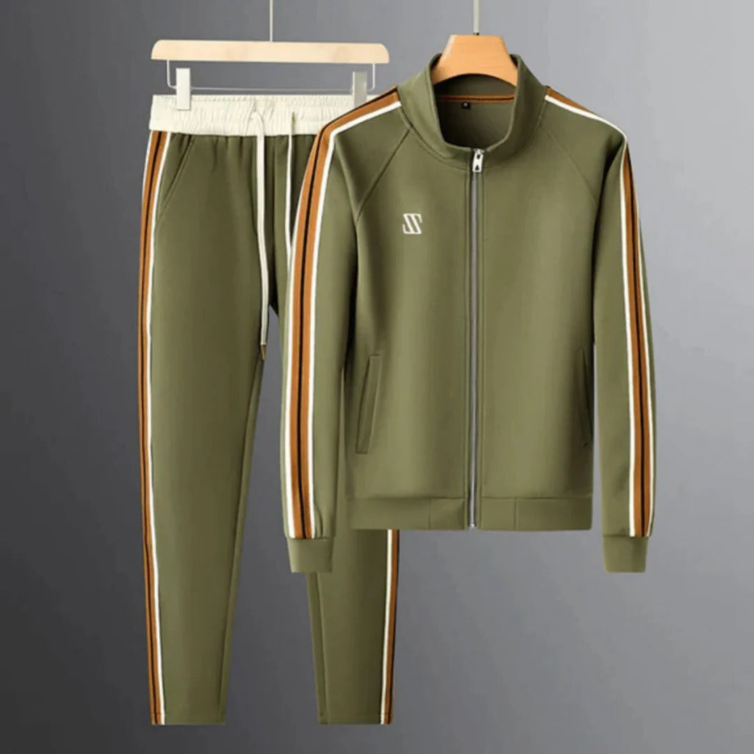Men's slim fit zip-up tracksuit set jacket and joggers two-piece athletic sportswear