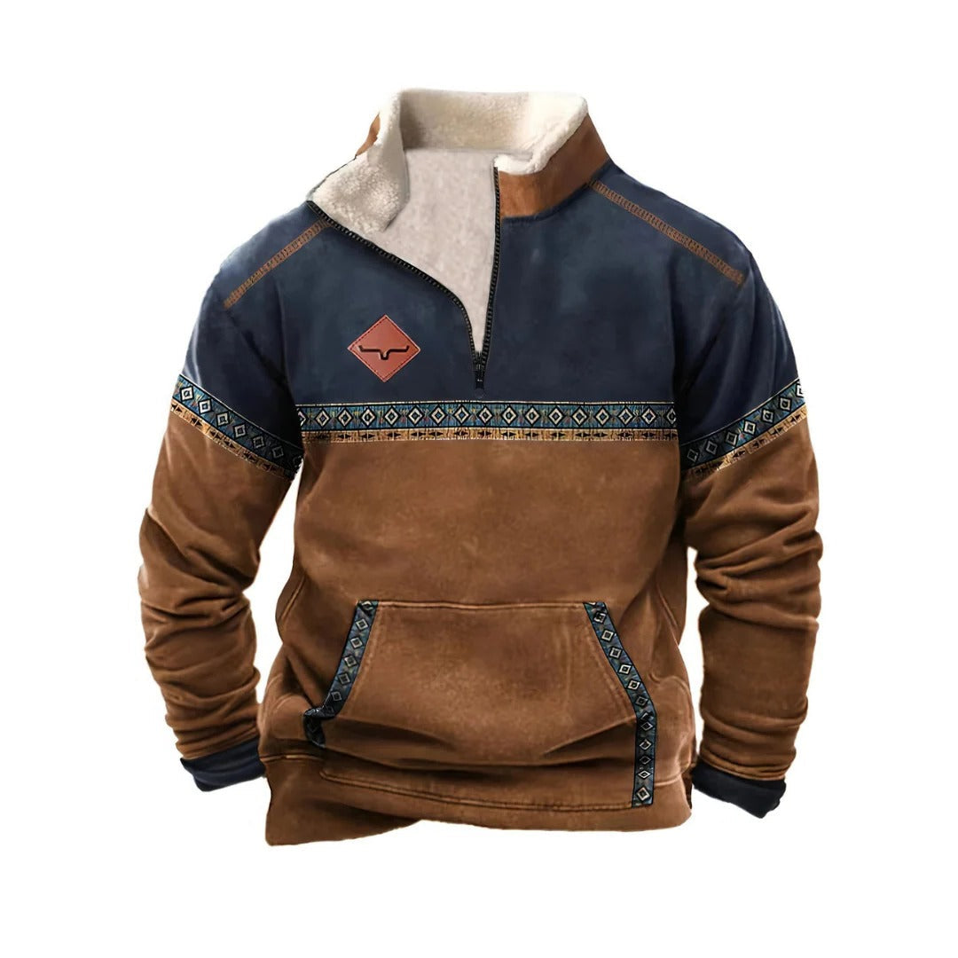 Orsenvi Men's Faux Shearling Navy Sweater