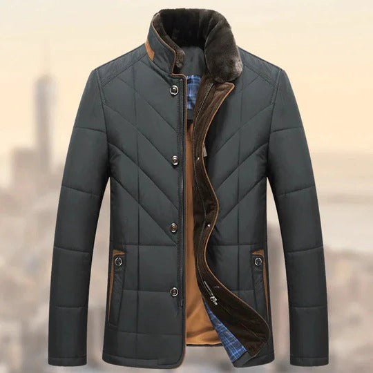 Men's long quilted winter coat straight silhouette full coverage cold-weather outerwear