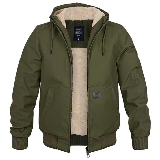 Orsenvi men's black hooded insulated winter jacket fleece lined regular tailored fit cold weather