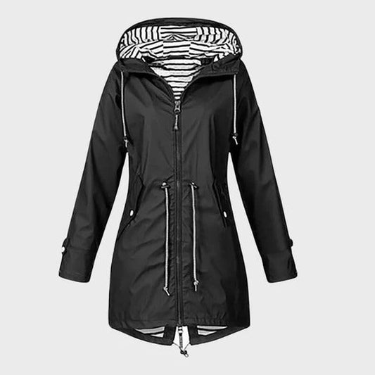 Orsenvi Women's Long Waterproof Hooded Rain Jacket