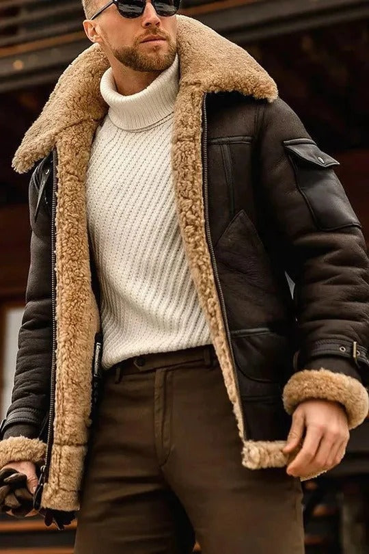 Orsenvi Men's Insulated Faux Shearling Jacket