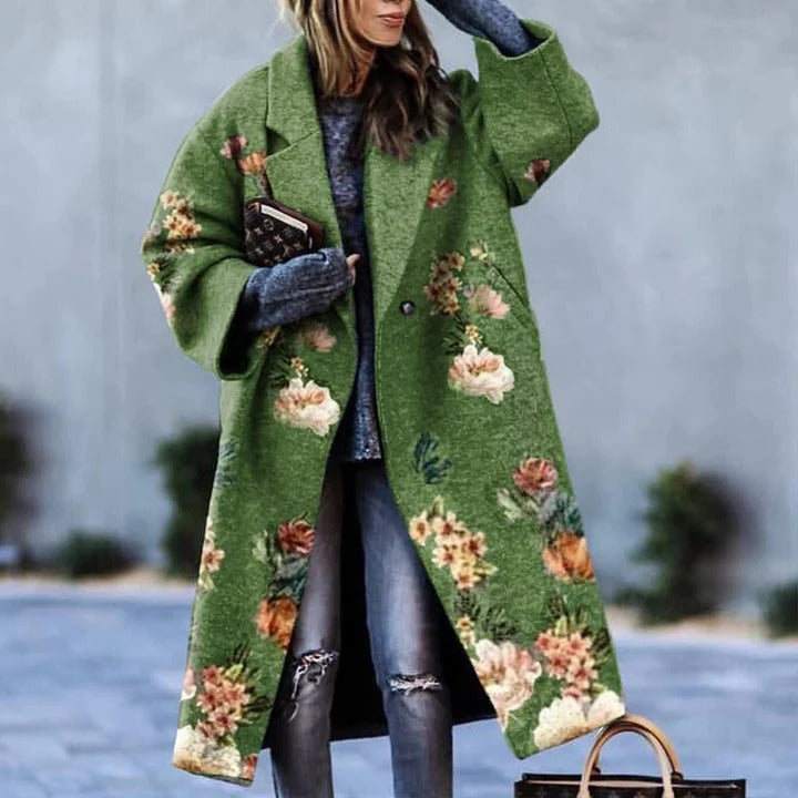 Orsenvi unisex printed long coat relaxed silhouette patterned outerwear for layering in cooler days