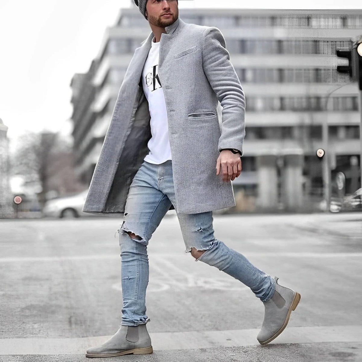Orsenvi Men's Slim Fit Wool Overcoat Warmth Without Bulk Refined
