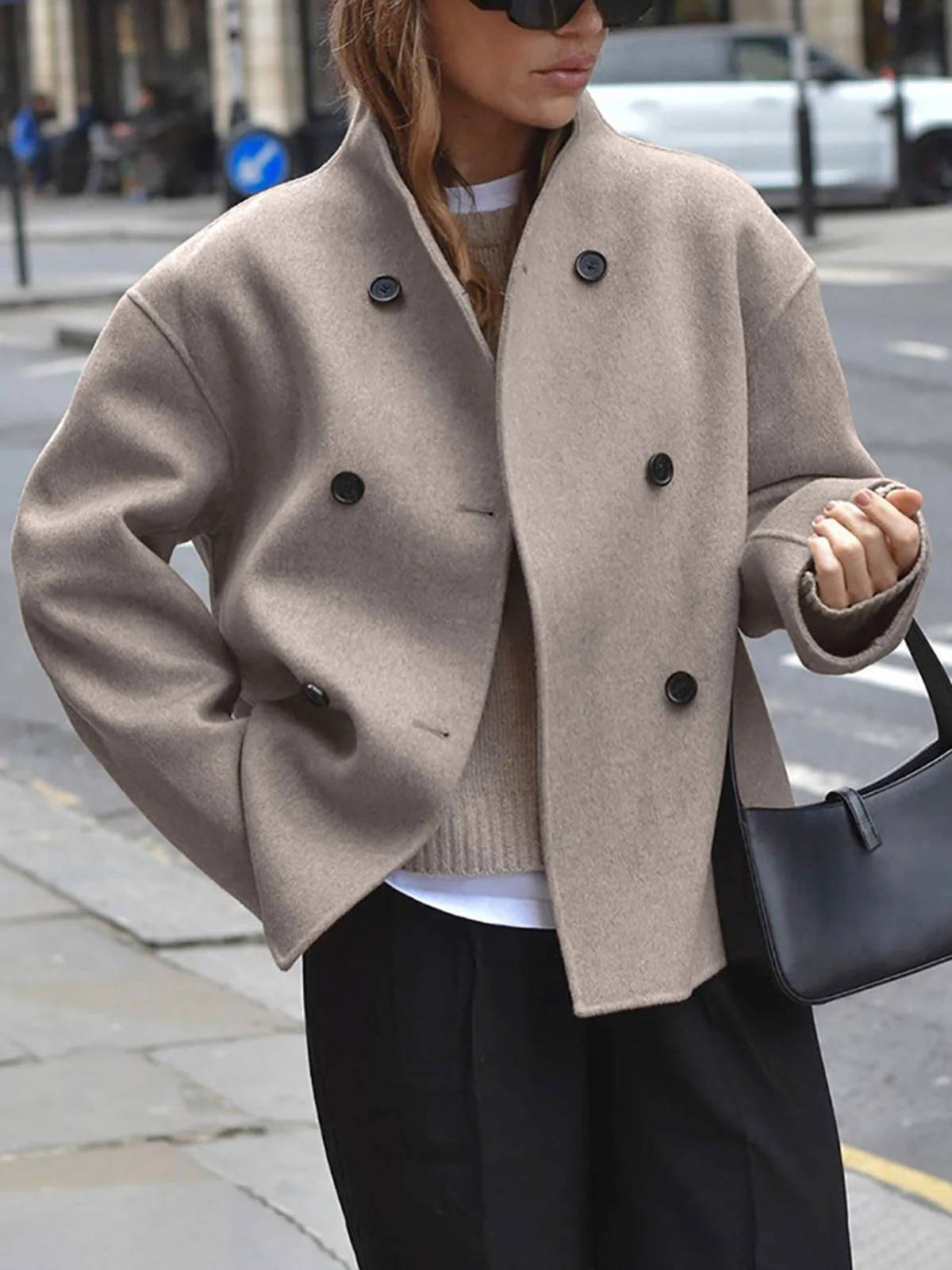 Orsenvi Women's Wool Cropped Peacoat Coat
