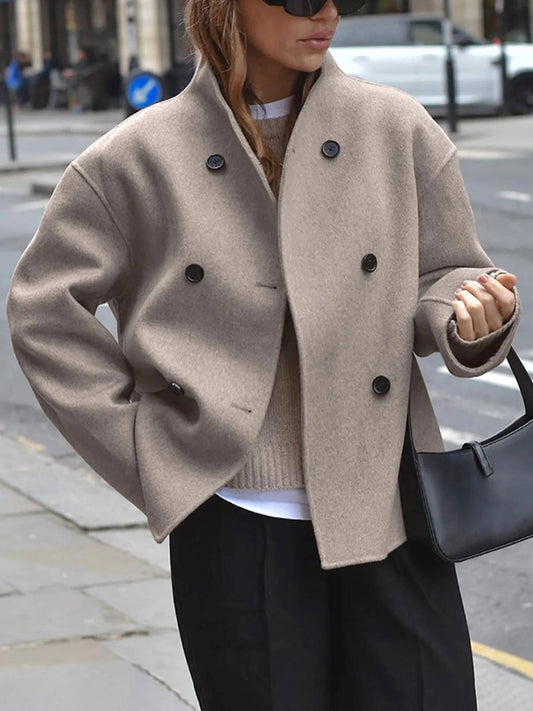 Orsenvi Women's Wool Cropped Peacoat Coat