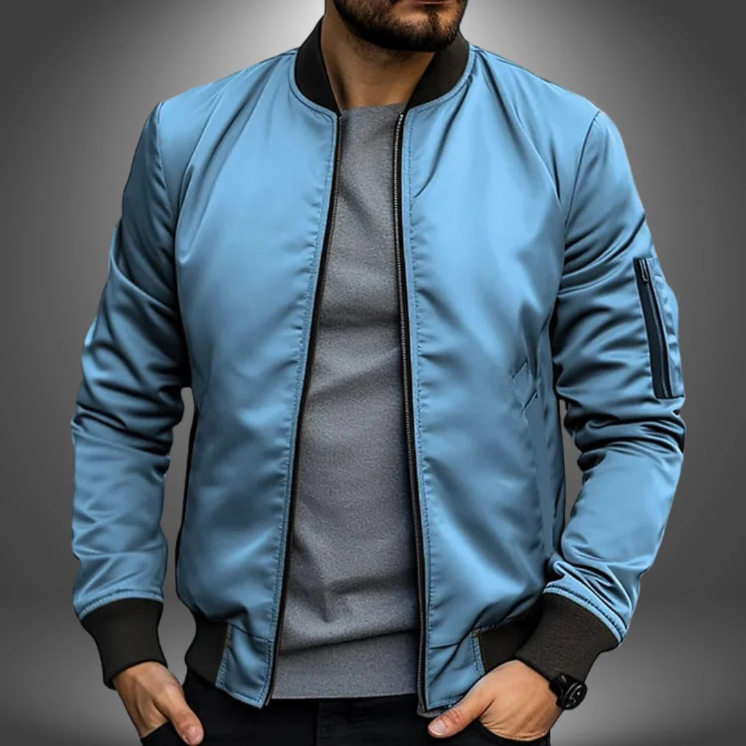 Orsenvi men's navy bomber jacket classic silhouette ribbed cuffs versatile office weekend wear