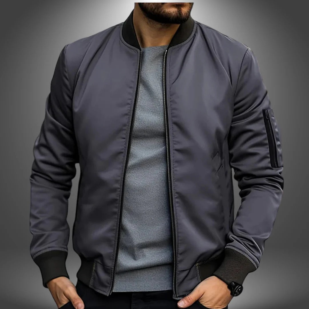 Orsenvi men's navy bomber jacket, classic silhouette, versatile office-to-weekend polished style