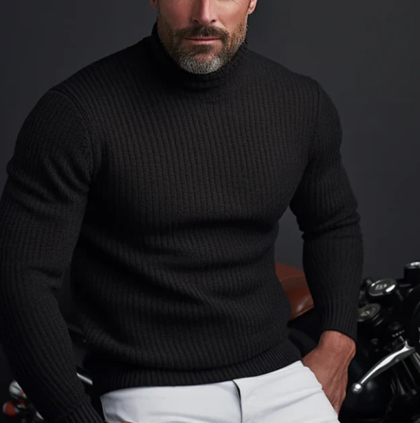 Men's Slim Fit Turtleneck Sweater in Ribbed Wool Knit, Long Sleeve