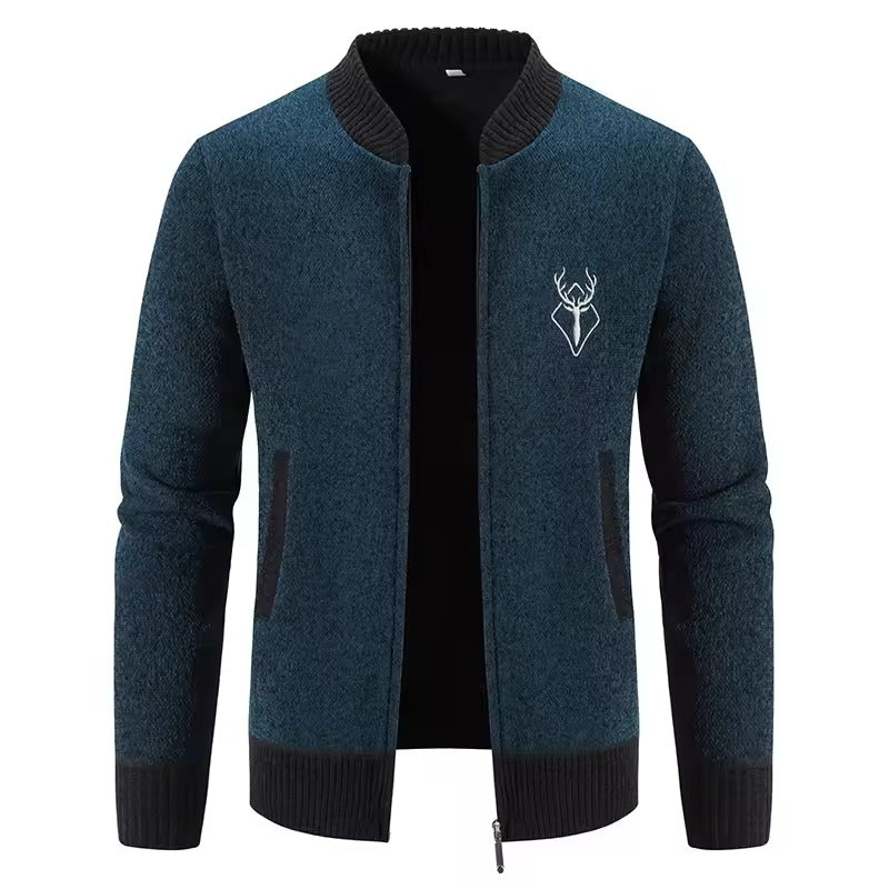 Orsenvi Mens Wool Blend Knit Sweatshirt Front Zip Ribbed Trim Casual