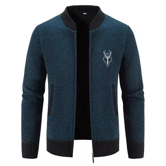 Orsenvi Mens Wool Blend Knit Sweatshirt Front Zip Ribbed Trim Casual
