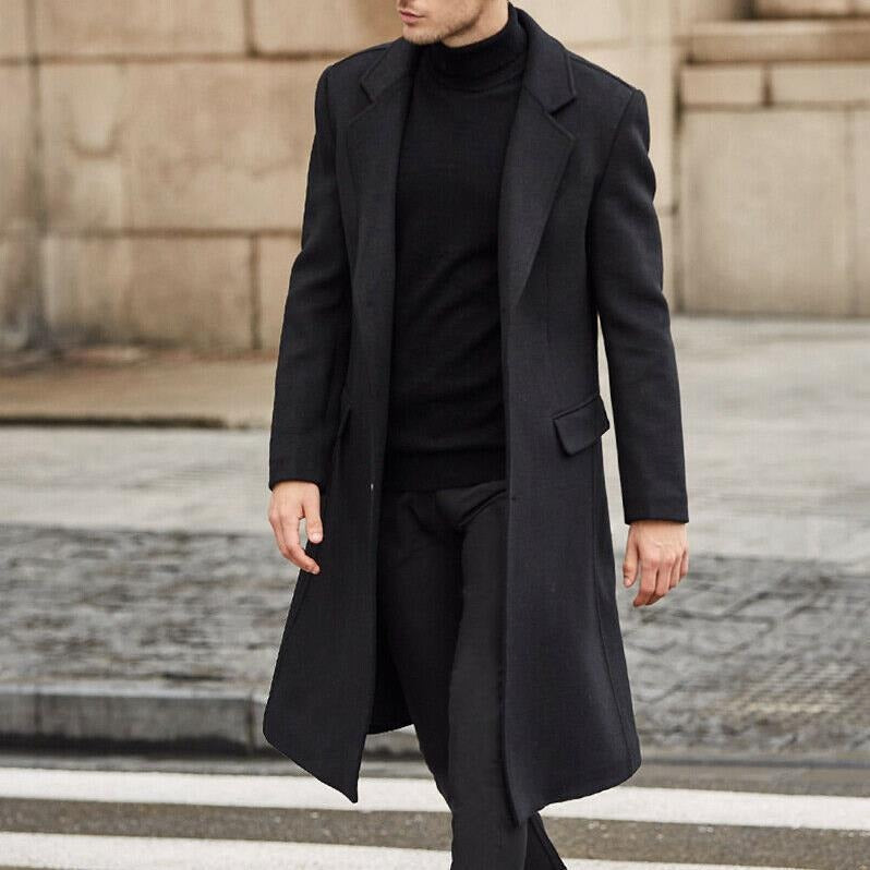 Orsenvi Mens Trench Coat Wool Blend Tailored Fit Long Warm