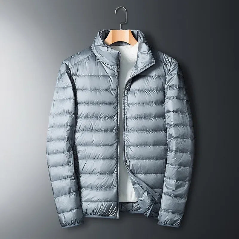 Men's quilted nylon puffer jacket regular fit full zip stand collar lightweight winter coat