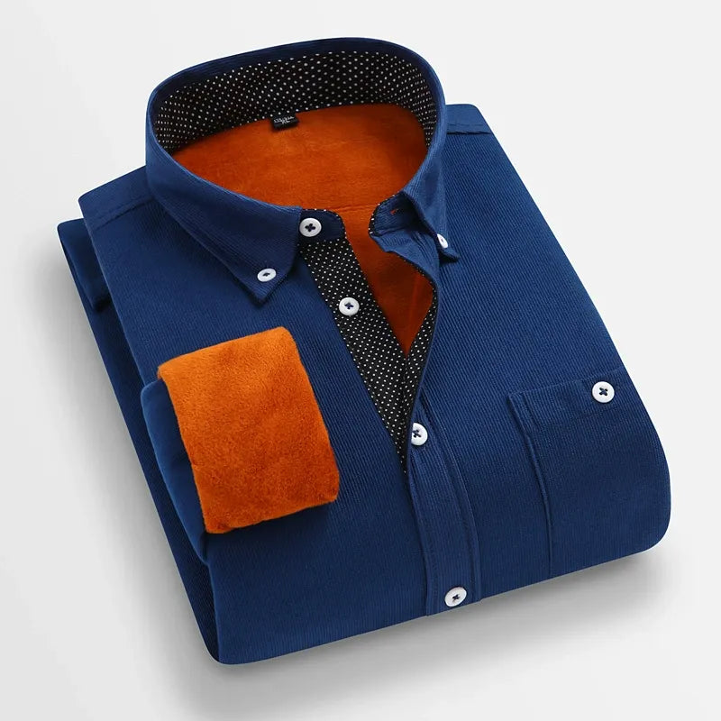 Mustard corduroy men's shirt long sleeve regular fit pointed collar smart casual