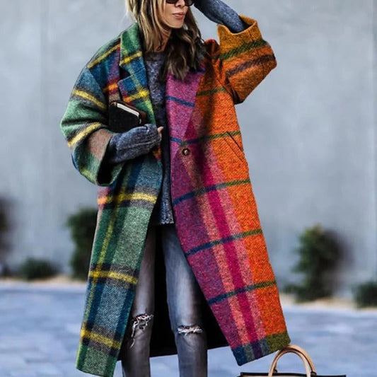 Orsenvi Women's Long Plaid Wool Winter Coat