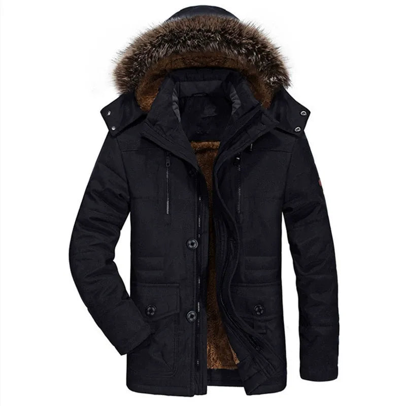 Men's Parka Jacket With Plush Lining And Detachable Faux Fur Hood Mid