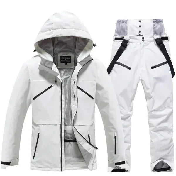 Women's two-piece waterproof ski suit set, regular fit hooded jacket and pants for winter sports