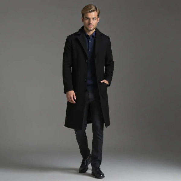 Orsenvi Mens Wool Blend Long Coat Tailored Fit Warmth for Winter