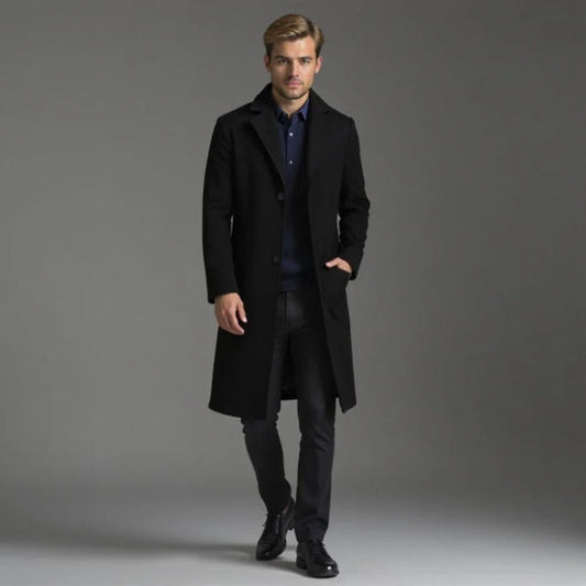 Orsenvi Mens Wool Blend Long Coat Tailored Fit Warmth for Winter