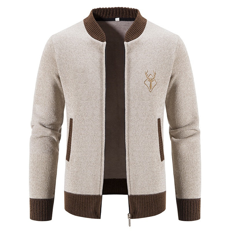 Orsenvi men's wool blend knit sweatshirt front zip ribbed trim casual fit cozy everyday wear