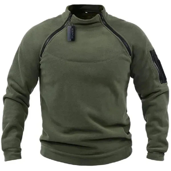 Men's regular fit fleece sweatshirt with high collar and utility pockets for outdoor warmth