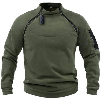 Men's regular fit fleece sweatshirt with high collar and utility pockets for outdoor warmth