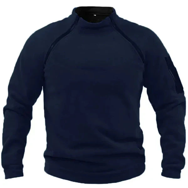 Men's gray fleece sweatshirt regular fit with high collar and utility pockets for outdoor style