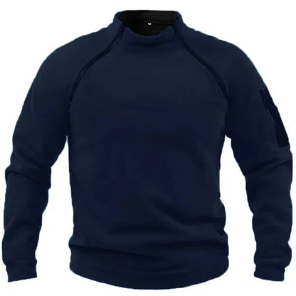 Men's gray fleece sweatshirt regular fit with high collar and utility pockets for outdoor style