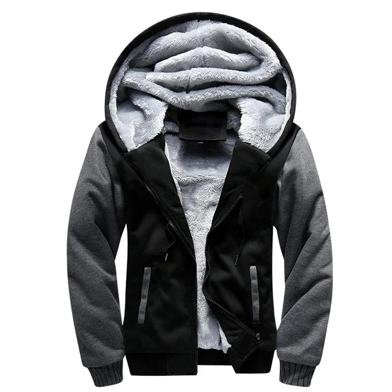 Men's winter hoodie jacket thick fleece lined camouflage sleeves hooded design in neutral tones