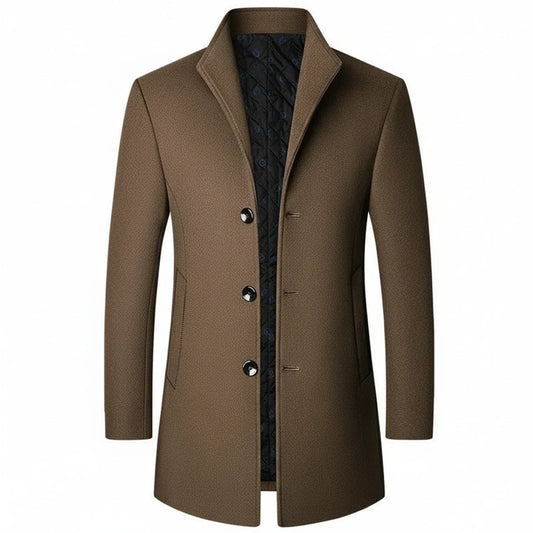 Orsenvi Mens Wool Blend Overcoat Notch Lapel Three Button Mid Length