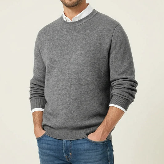 Men's Regular Fit Crewneck Sweater With Ribbed Cuffs And Hem