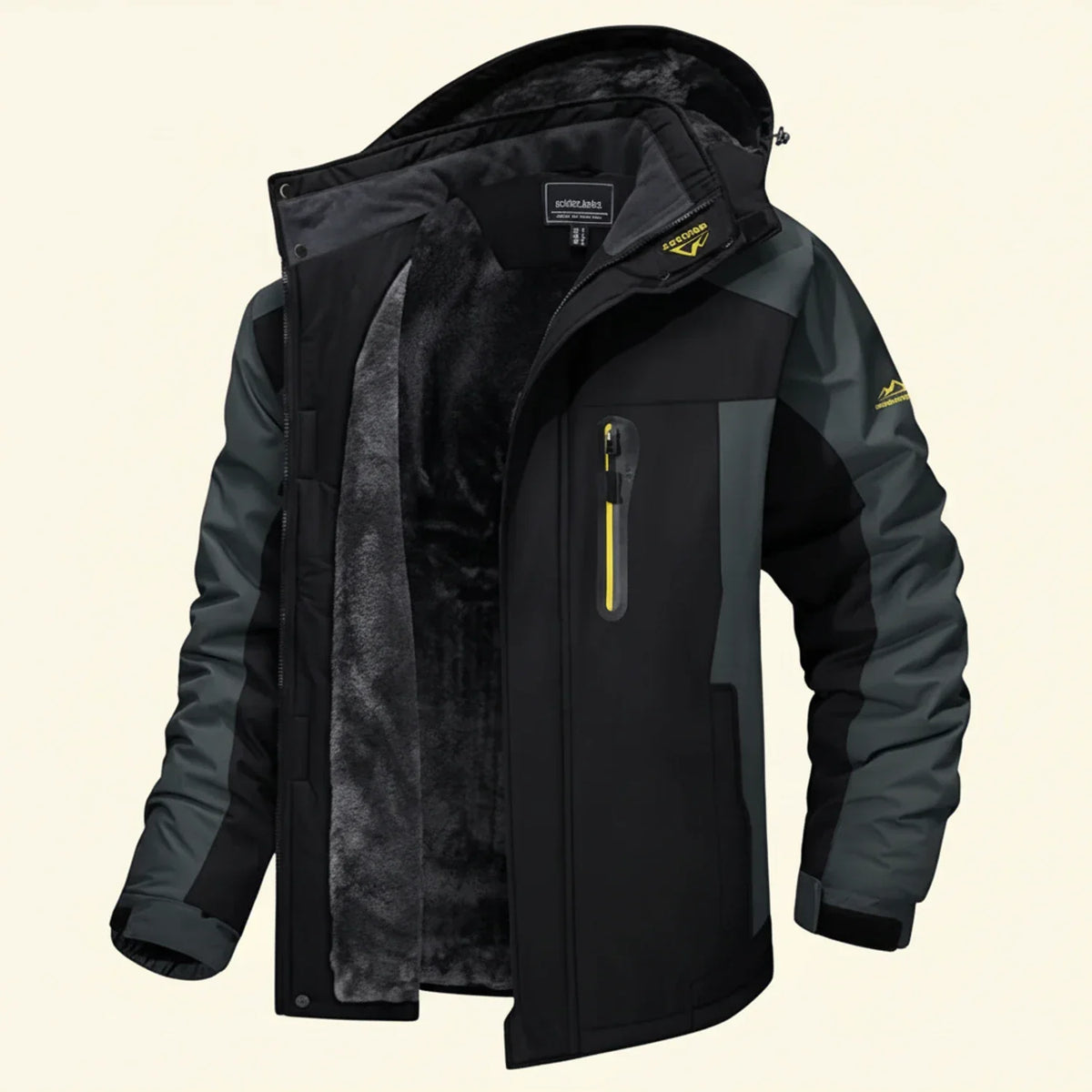 Men's waterproof color block fleece jacket full zip navy blue outdoor winter adventure
