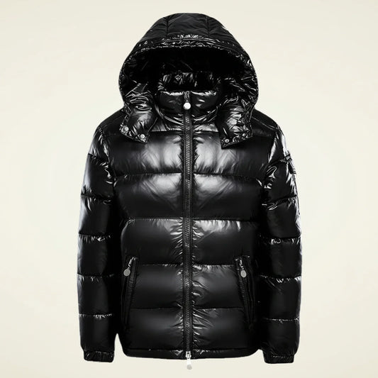 Orsenvi Mens Glossy Hooded Puffer Jacket Warm Zip Front Quilted Coat