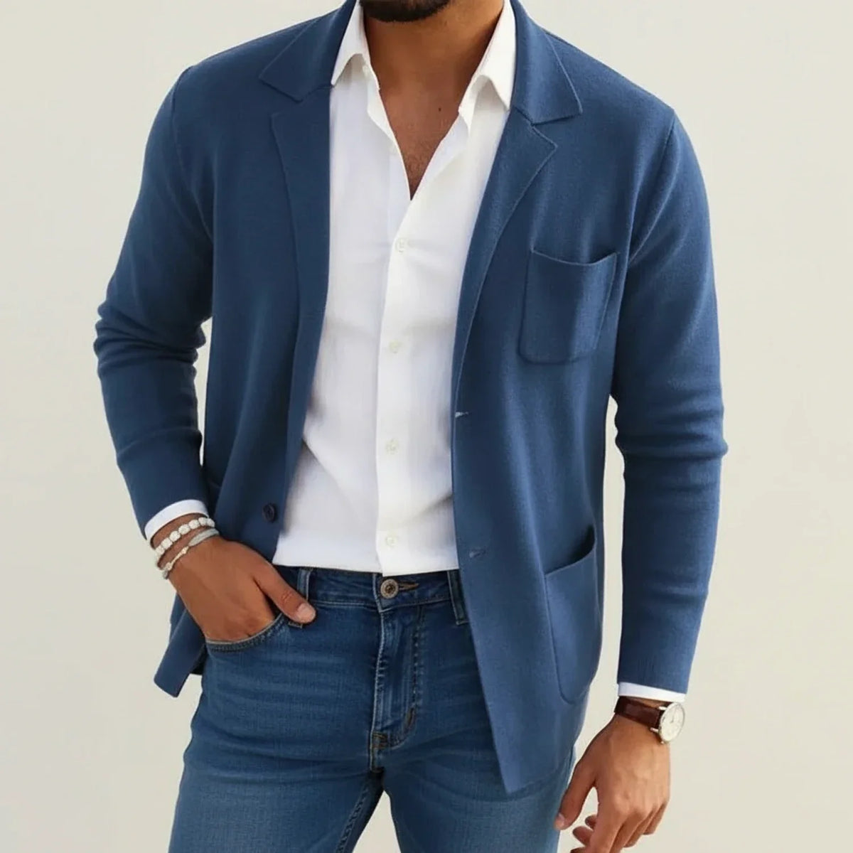 Orsenvi Knit Blazer - Slim Fit Notch Lapel With Patch Pockets