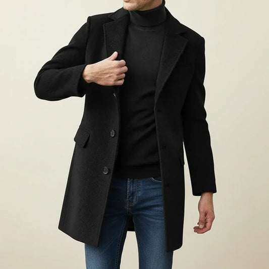 Orsenvi Mens Classic Timeless Winter Overcoat Knee Length Notched
