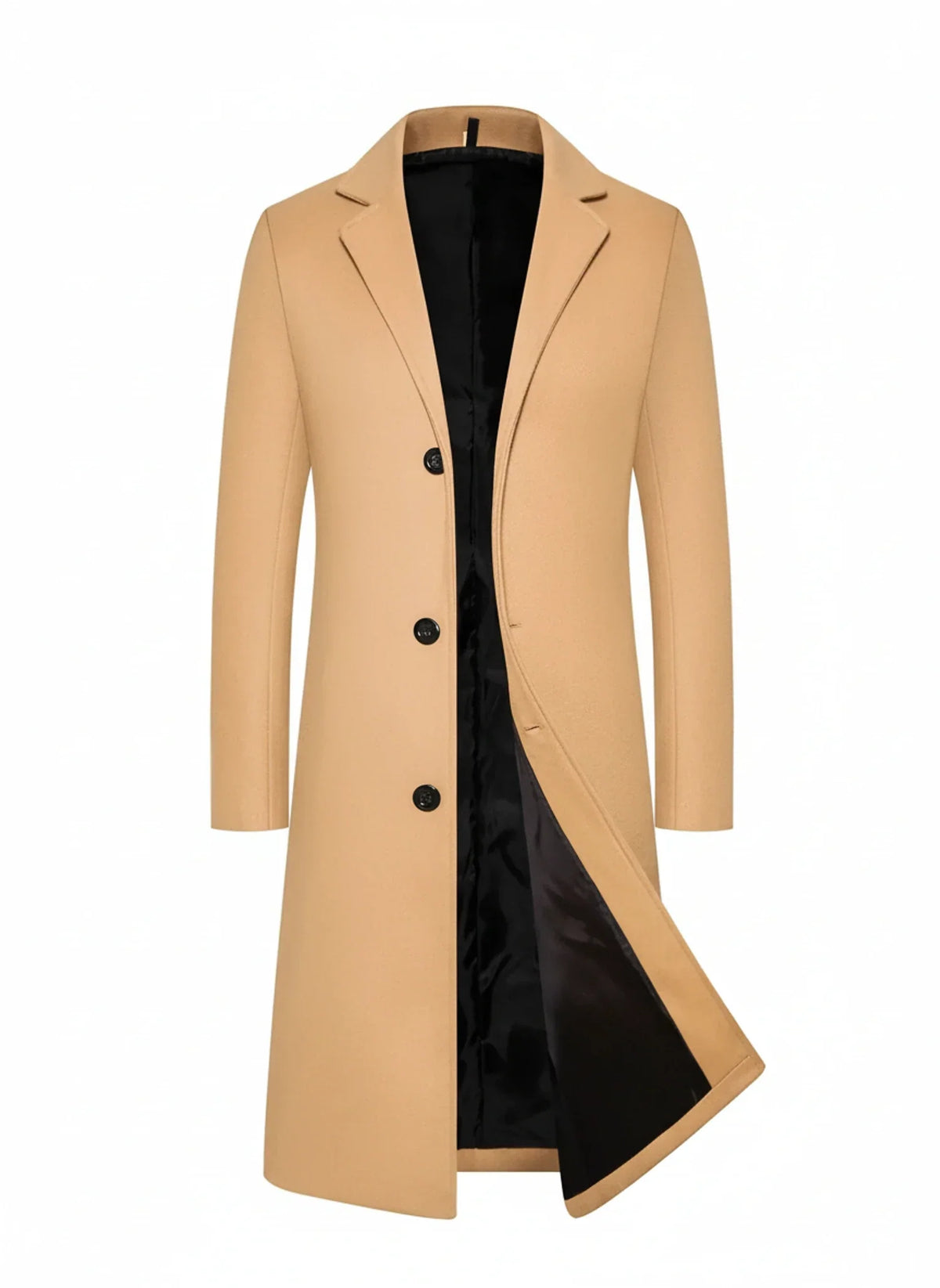 Orsenvi men's formal longline overcoat with notch lapel, classic tailored silhouette for business wear