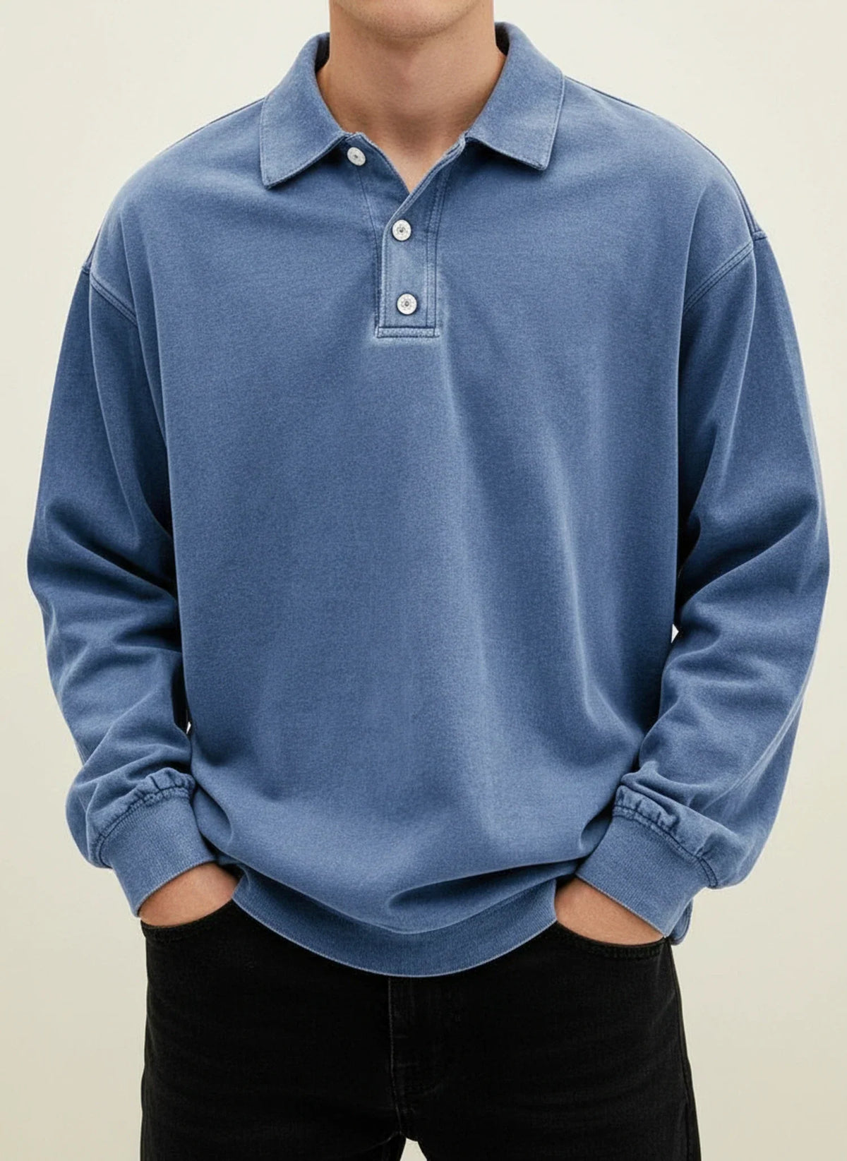 Men's Vintage Style Long Sleeve Polo Shirt