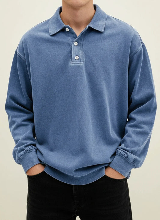 Men's Vintage Style Long Sleeve Polo Shirt