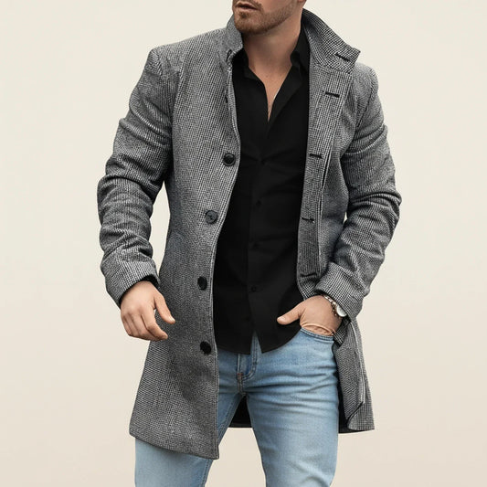 Orsenvi Mens Notched Lapel Overcoat Midlength Gray Button Front Coat