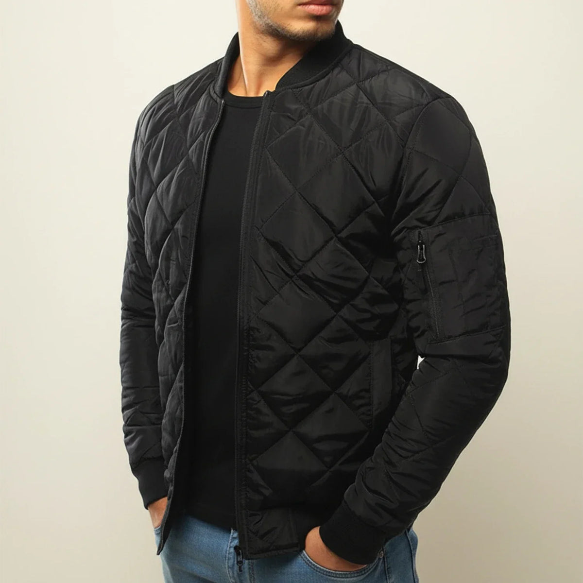 Diamond Quilted Bomber Jacket For Men