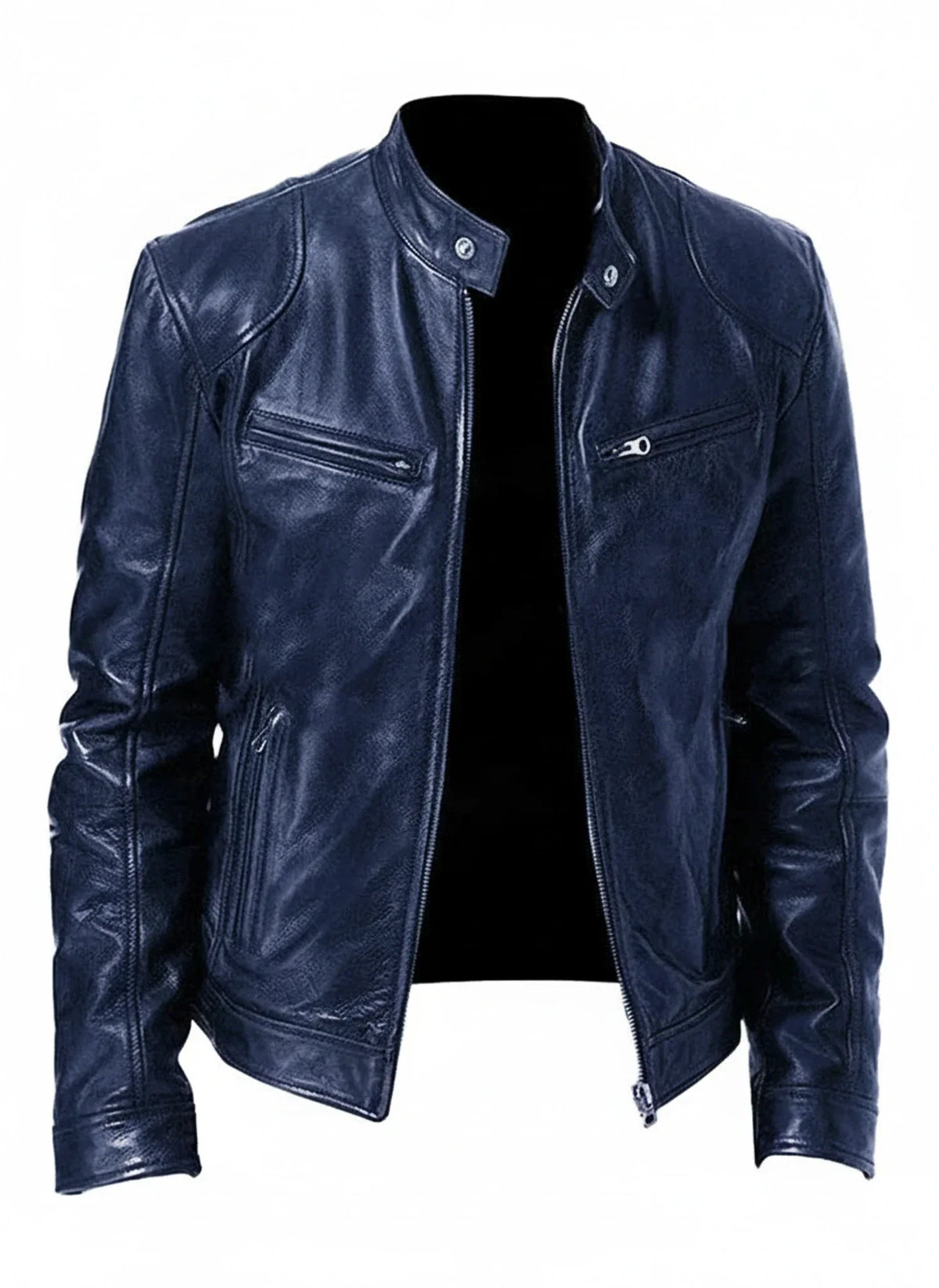 Orsenvi Men's PU Leather Racer Jacket Slim Fit