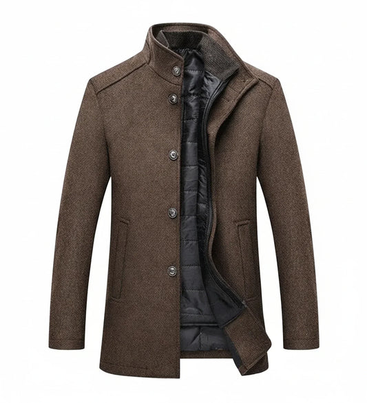 Orsenvi Men's Wool Overcoat Stand Collar Quilted Lining