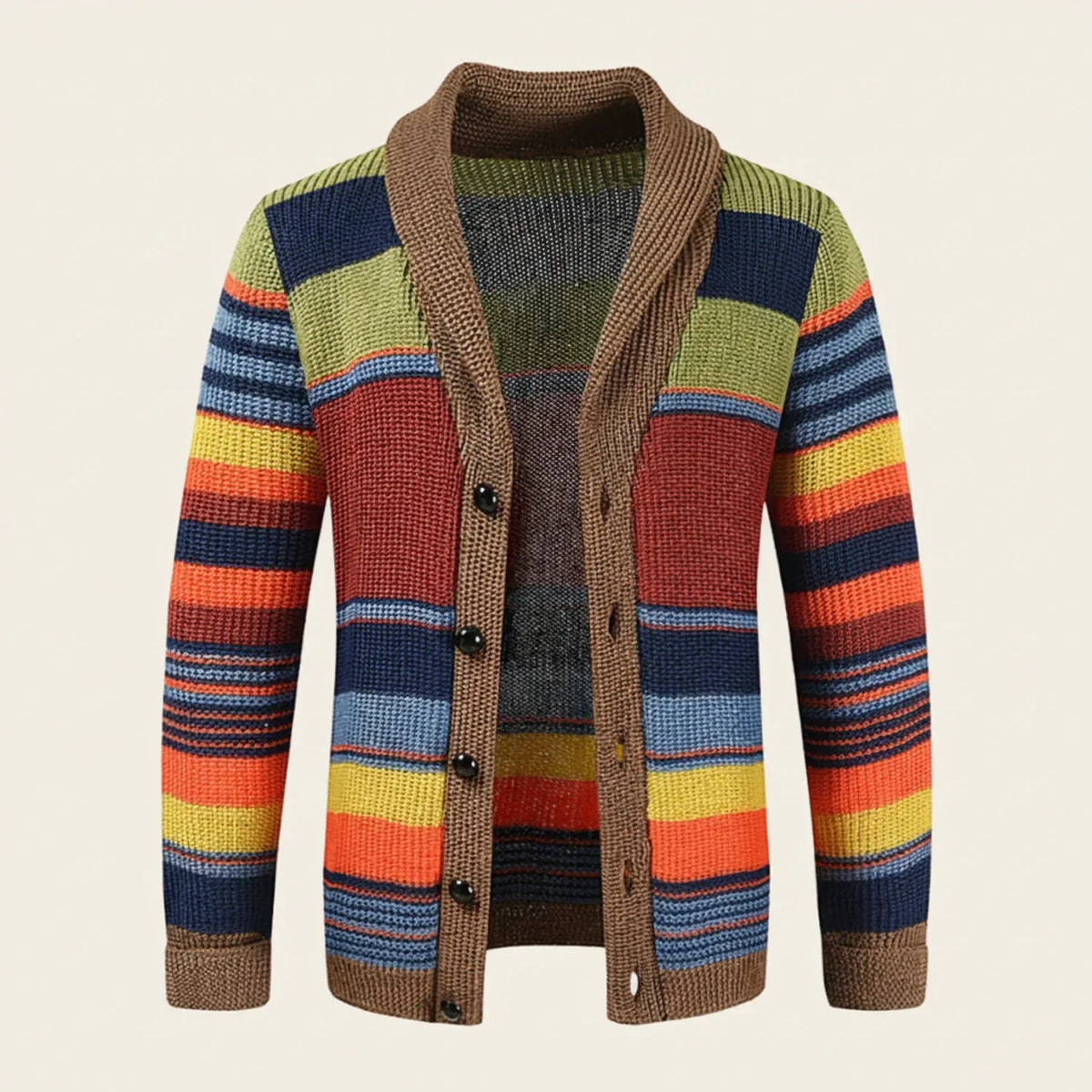 Men's Multicolor Striped Shawl Collar Cardigan Sweater