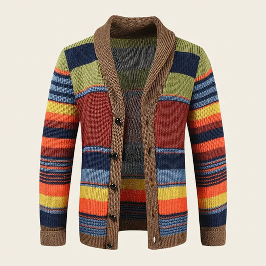Men's Multicolor Striped Shawl Collar Cardigan Sweater