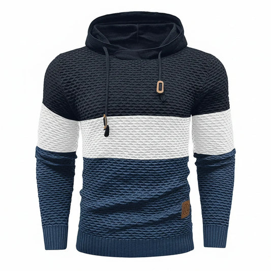 Orsenvi Men's Block Stripe Knit Hoodie With Drawstring Hood