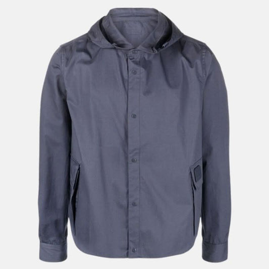 Orsenvi Men's Hooded Grey Flannel Shirt Jacket With Front Button