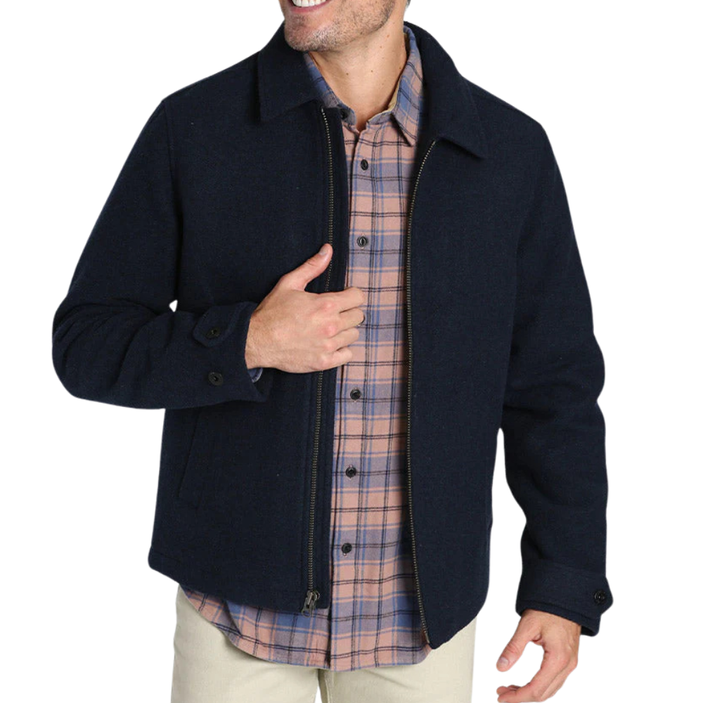 Orsenvi Men's Navy Blue Wool Blend Zip Up Jacket