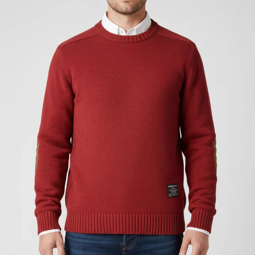 Men's Elbow Patch Knit Sweater With Raglan Sleeves And Ribbed Hem