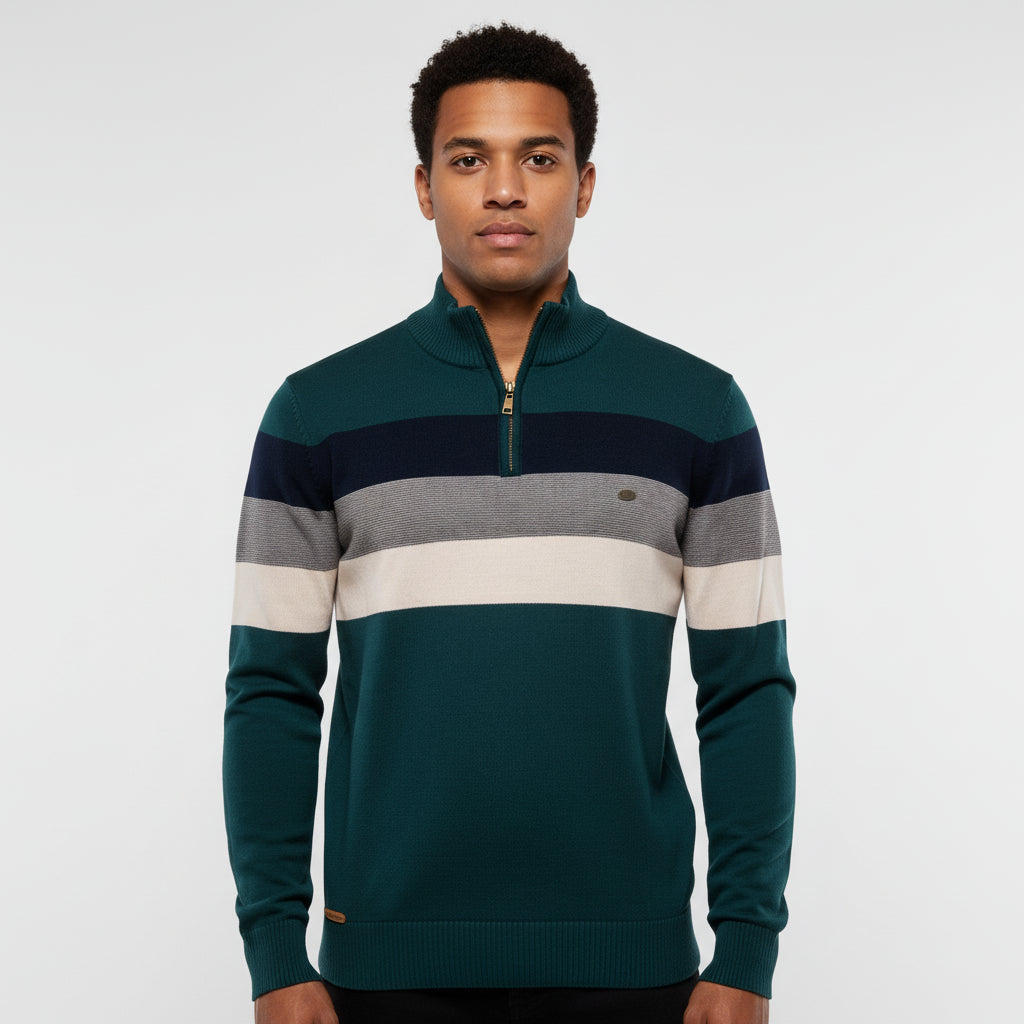 Orsenvi Mens Striped Quarter Zip Mock Neck Sweater